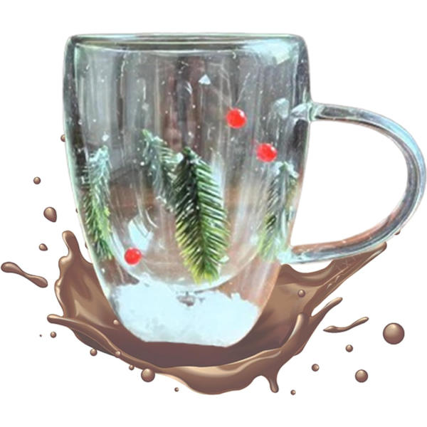Isolert Juleglass - Snødekt Granbar Design, Beskyttelse Mot Varme Drikker 250 ml