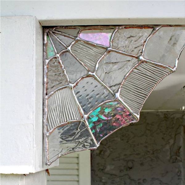Spindelvävsdörröverdel, Halloween Dörrramsdekoration, Färgat Glas Ornament