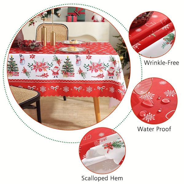 1 kpl, polyester pöytäliina, Hyvää Joulua -kuosi, piirretty joulupukki ja lumimies kuvio pöytäliina, jouluinen pöytäkoriste 152.4cm (pyöreä)