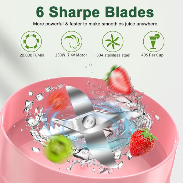 Bärbar Blender, Smoothie Blender för Shakes och Smoothies med USB uppladdningsbar, trådlös Blender på språng White White