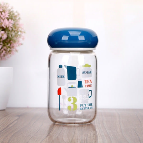 Läcksäker vattenflaska för barn Söta barn Portabelt kompakt glas Enkelhet Handy Klar med cover Blå 300 ml