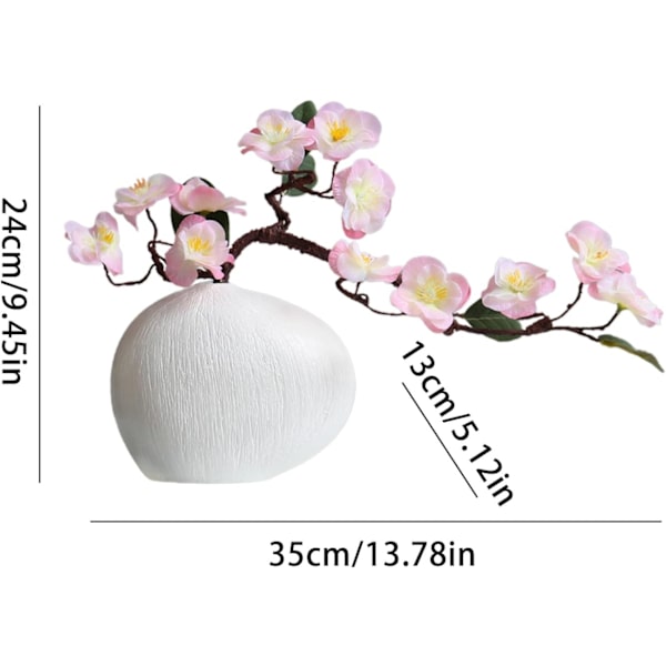 Keraaminen kukkaruukku - geometrinen muotoilu, valkoinen koristeellinen ruukku takalle, kirjahyllyyn Vit vas + rosa körsbärsblommor