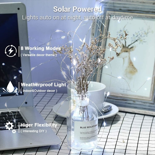 [Set om 2] Utomhus solcellslingor, 12M 100 LED koppartråd solcellslinga 8 lägen vattentät julgirlang för trädgårdsfest