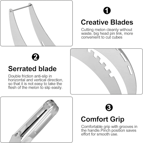 Vannmelonskjærer, melonskjærer i rustfritt stål, multifunksjonell fruktskærer kjøkkenhjelpskniv for cantaloupe papaya dragefrukt vannmelon (3 stk) 3 delar