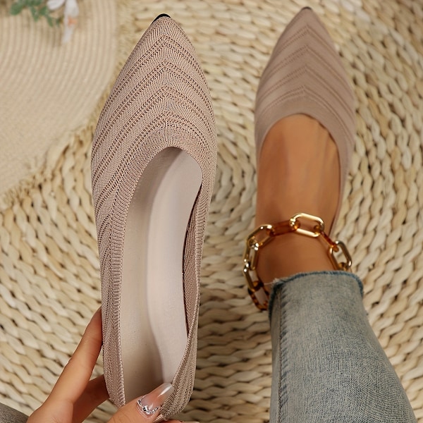 Flats med spiss tå for kvinner, ensfarget strikket slip-on sko, casual pustende ballett flats Apricot CN43(EU40.5)