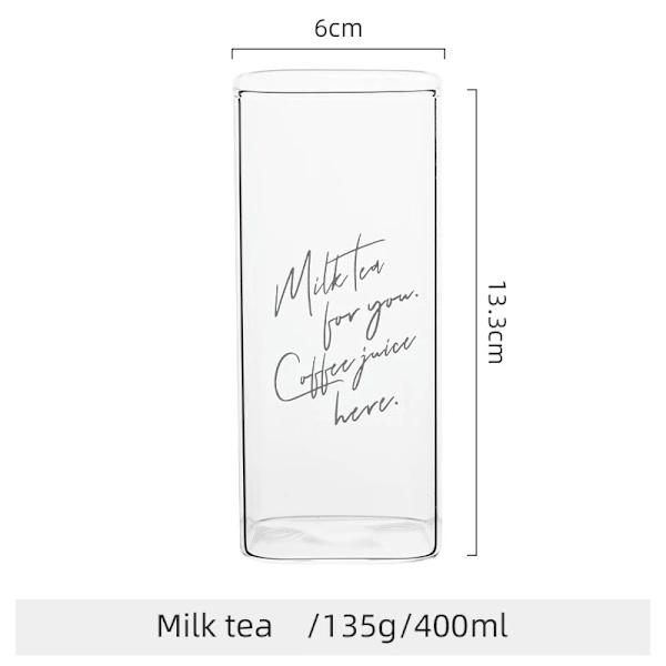 Textmönster Lämplig för mikrovågsugn Transparent kaffekopp Glas Mjölkkopp Hushållsfyrkant Dryck Juicekopp Kökstillbehör Mike tea 400ML 250-400ml