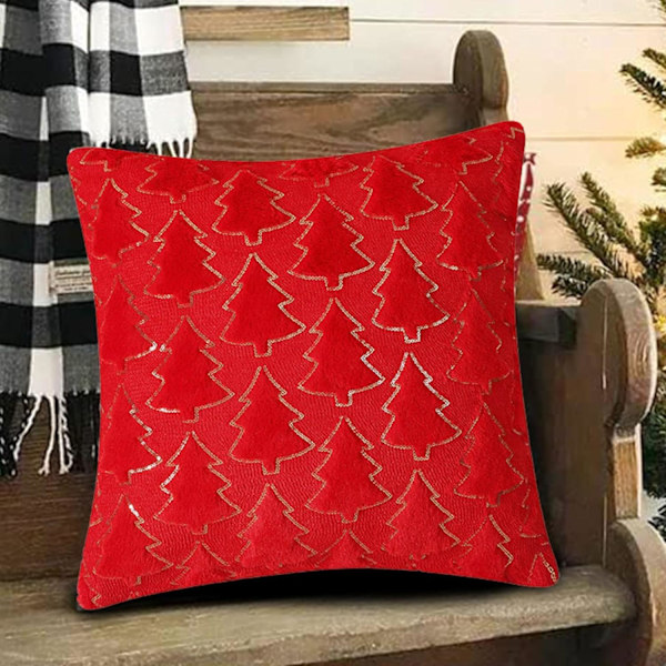 Julgran Kuddfodral, Julgran Kuddfodral, Fyrkantiga Mjuka Örngott - Kuddfodral för Soffa Sovrum, Juldekor Kuddfodral för Heminredning Röd