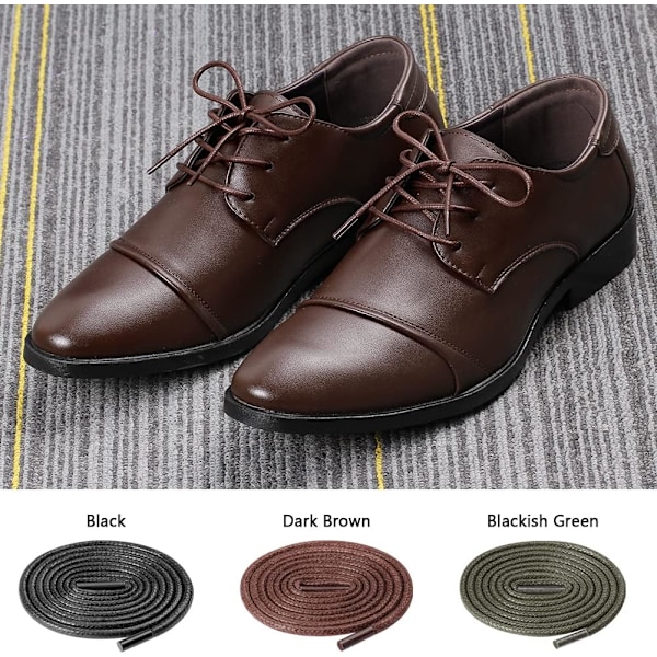Voksbehandlede Runde Snørebånd 3/32\", Tynde Dress Snørebånd til Mænd/Kvinder, Sort/Mørkebrun, 36\" Black Dark Brown Blackish Green 36"-3 Pairs