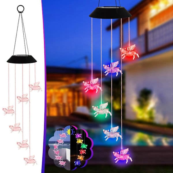 Solar LED Flyvende Gris Vindspil Lys Have Dekoration Ornament—max