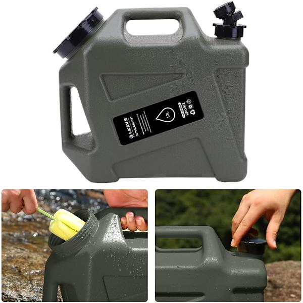 12L Kannettava Veden Säiliö Hanaan ja Puhdistusharjalla, BPA-Vapaa Leirintään Army green