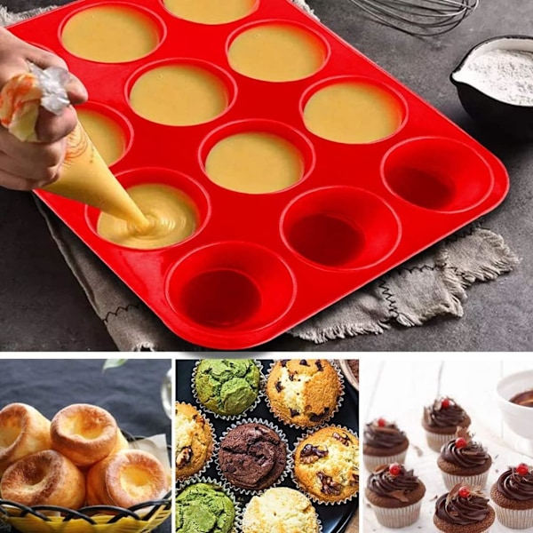 2-pack silikonmuffinsform och cupcakebricka med 12 koppar - Non-stick kakformar/formar, silikonbakform, BPA-fri, semestertillbehör