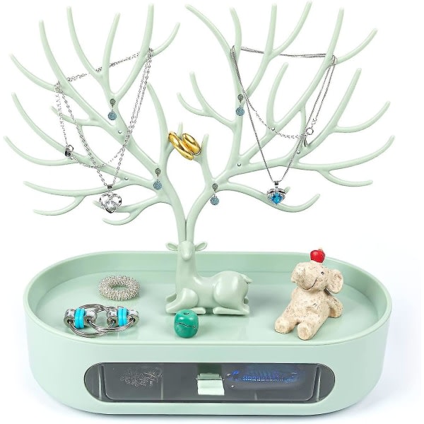 Smyckesställ med lådförvaring, 3-i-1 hornsmyckesställ, Dekorativt smyckesträd för flickor för kedjor, halsband, örhängen, ringar, armband, wa