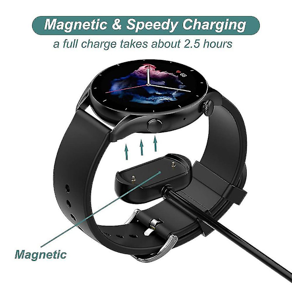 Lader kompatibel med Amazfit T-rex 2, Gtr 4, Gtr 3, Gtr 3 Pro, Gts 4, Gts 3, Erstatningsladekabel