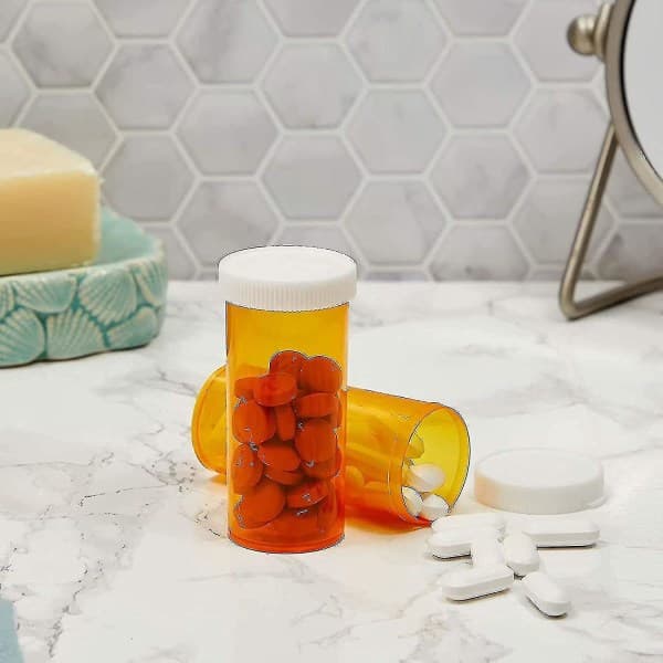 50-pack tomma pillerflaskor med lock, flaskor för receptbelagd medicin, behållare (orange_max)