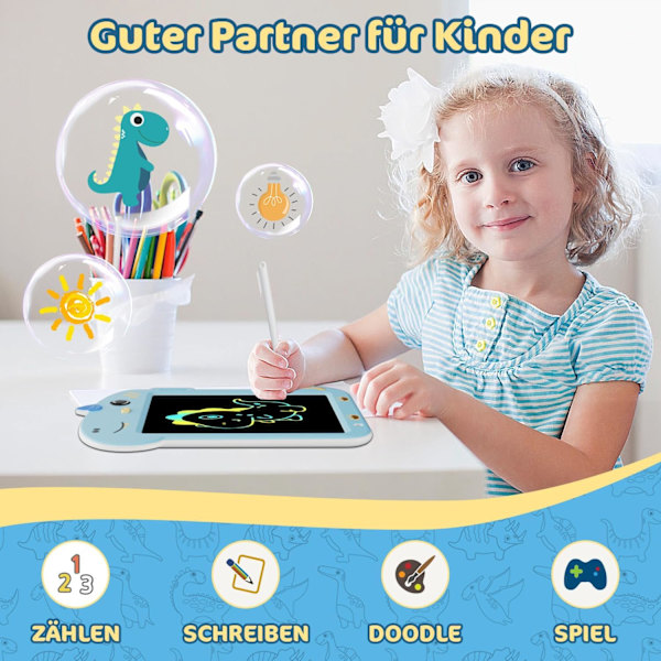 Søt LCD-skrivetavle, 8,8 tommers LCD-skrivetavle for barn og voksne, slettebar låsbar gjenbrukbar, leketøy og gave til gutter og jenter (blå) Blue
