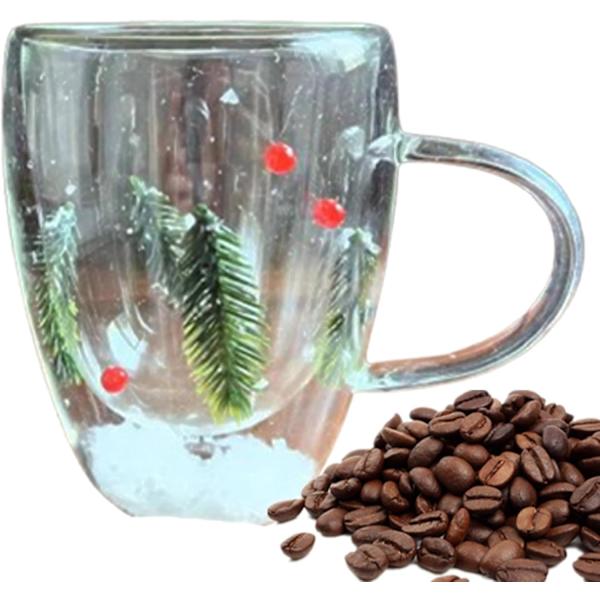 Isolerad Julglasmugg - Snöig Granrisdesign, Skydd mot Brännskador för Varma Drycker 250 ml