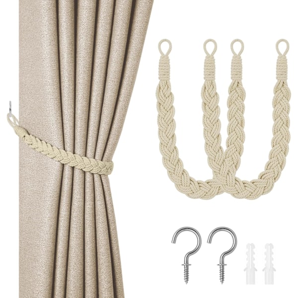 Bomuldsgardinbindere, 2 stk, håndstrikket, offwhite White-2 pcs