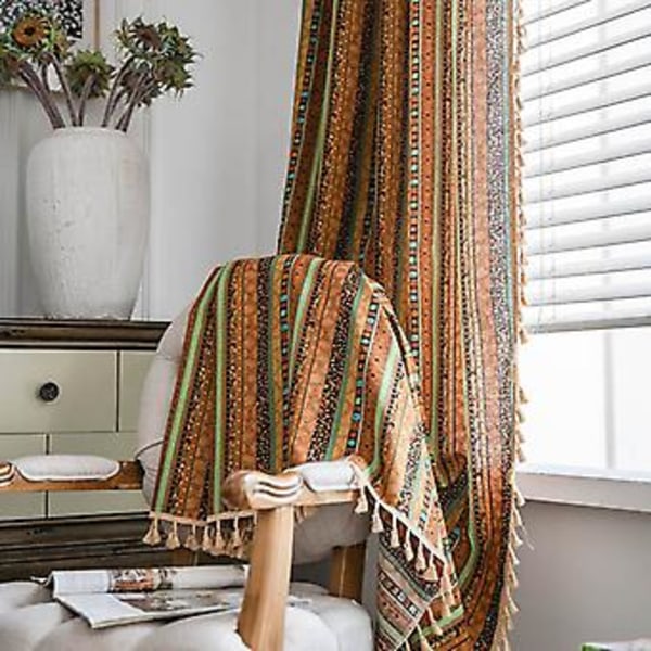 Røde Boheme Gardiner med Kvaster, Vinduegardiner til Soveværelse, Stue, Køkken, Julegardin i Bomuld, Fransk Foldevindu, W150xl180cm 1 stk Boho5
