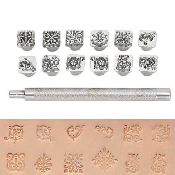 12 stämpelverktøy Tang-dynasti blomsterdesign DIY grønnsakslær stempel 1 stk håndtak