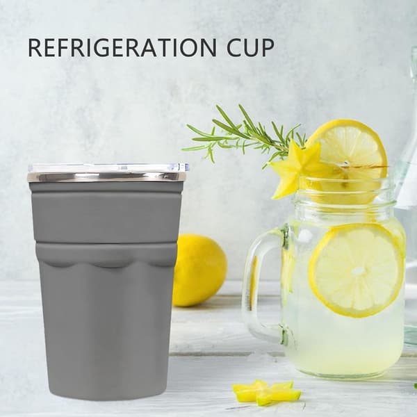 Dricksflaskor - Drickskoppar - Kylmugg med lock - Halkfri - Kylmugg för varmare och kalla drycker - Grå - 550 ml