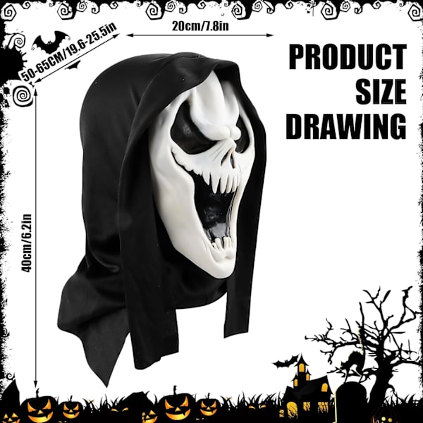 Ghostface Halloweenmask, Skräck-Skalle Mask för Kostymer och Fester