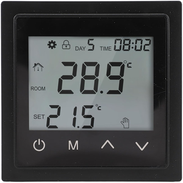 Hjemmevarmesystem Termostat LED Pekskjerm Termostat Gulvvarme Temperaturregulator Smart Elektrisk Gulvvarme Termostat AC85V–250 V 16A (Svart) Black