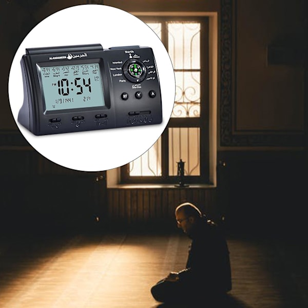 Multifunktionel ur med Adhan-alarm, Qibla-retning og LED-lys Rose gold
