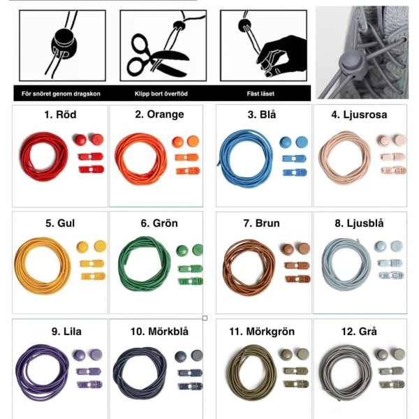 Elastisset nauhat - Ei enää kengännauhojen sitomista - Yksivärinen 13. Vaaleanharmaa (1 pari) 13. Vaaleanharmaa (1 pari) 13. Light gray (1 pair)