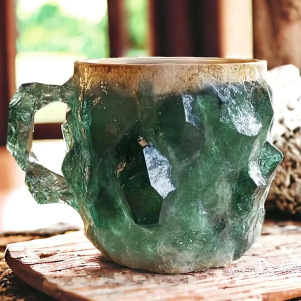 Elegante Mineral Krystall Kaffe Krus, 11 Oz Dekorative Krus med Håndtak Green