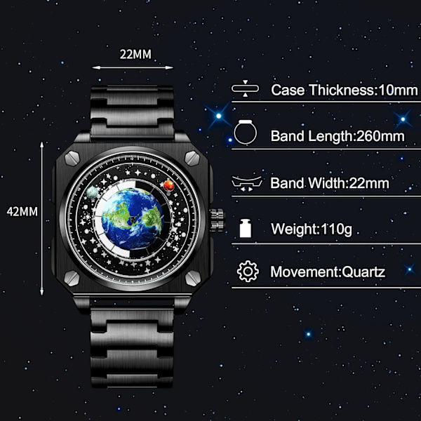 Herrar Kreativa Klockor Unika Visare Armbandsur Analog Kvarts Kvadratisk Klocka ERD Urtavla Mode Design Rostfritt Stål För Män Svart A Black A