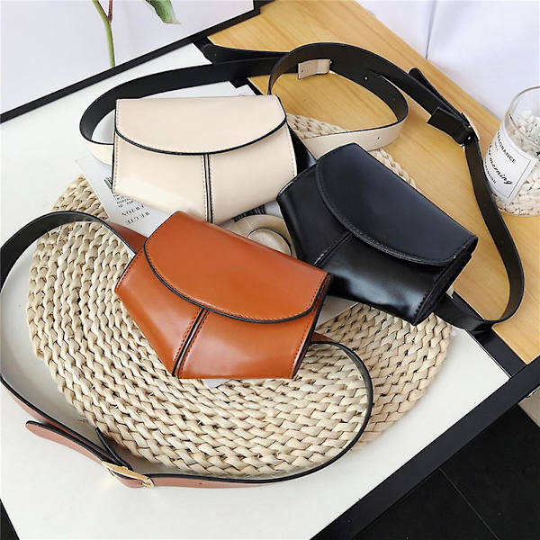 Justerbar bältesväska i PU-läder, trendig midjeväska, crossbody-reseväska för kvinnor och flickor (krämvit)