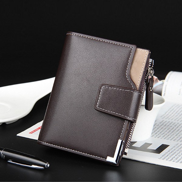 CQBB Herrplånbok med dragkedja i läder med dragkedja runt handväskan Bifold ID kaffe