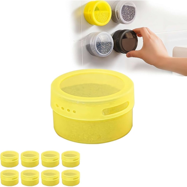Magnetiske Krydderierkrukker, Krydderiopbevaringsboks med Transparent Låg, Gul 8 stk yellow 8 pcs