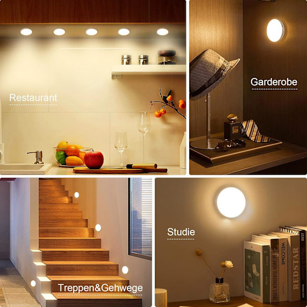 14 LED Bevægelsessensor Natlampe, 3-pak, USB Genopladelig, 3000K Varmt Hvidt Warm White 3 Pieces