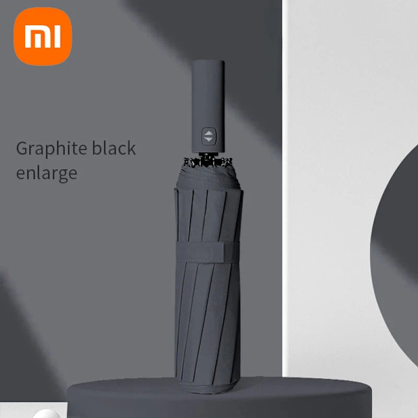 Xiaomi 12 Ben Solid Farve Automatisk Paraply Vægt Lytte Sammen Stor Butik Solskærm Uv Beskyttelse Til Kvinder Mænd Sort