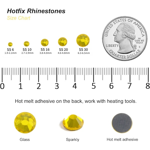 8000 Hotfix-kiviä, Sitruunankeltainen, SS6, 1,9-2,1 mm Vaatteille & Käsitöille Lemon Yellow SS6