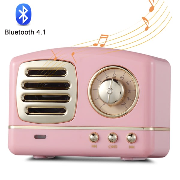 CQBB Bärbar Bluetooth Retro-högtalare, Trådlös Mini Retro-högtalare, Rich Bass, Stereo, Inbyggd mikrofon-rosa