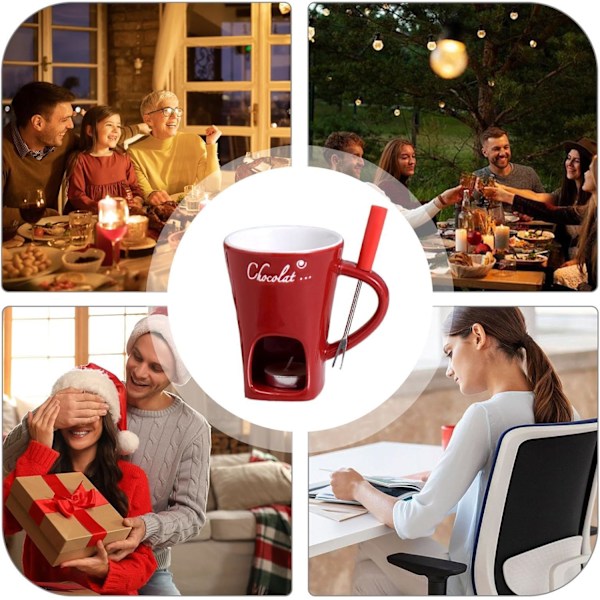 Choklad Fondue Set, Keramisk Smältkruka med TeLjus, Multifunktionell 11x8,8x12cm Red