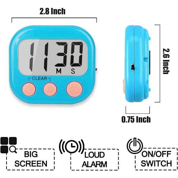 4-pack Klassrumstimrar för Barn - Stor Magnetisk Digital Timer - Blå Blue White 2