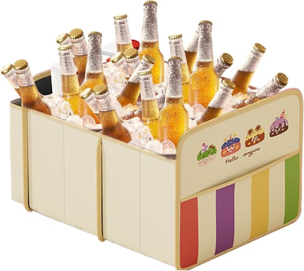 Multifunksjonell Bilorganisator, Romslig Bagasjeromsoppbevaring, PU-Lær, Lettvekt Beige yellow