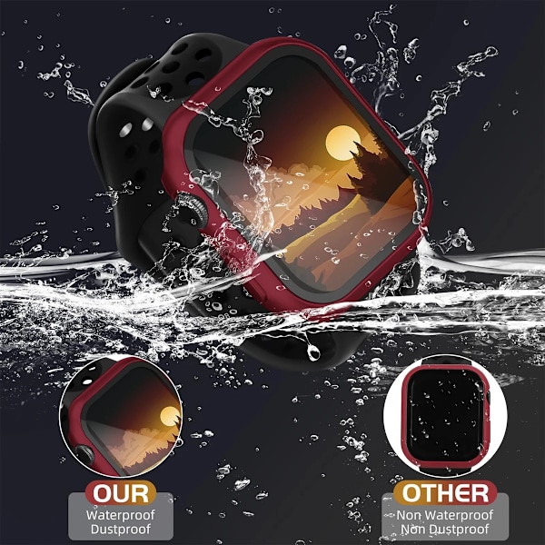 Härdat glas+ cover för Apple Watch Case 45mm 41mm 44mm 40mm 42mm Skärmskydd Apple Watch Tillbehör serie 9 4 5 6 SE 7 8 Red 13 Series 321 38MM