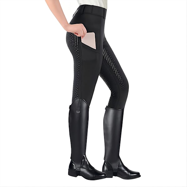 Naisten ratsastushousut, korkeavyötäröiset silikonipöksyjen leggings taskuilla black M