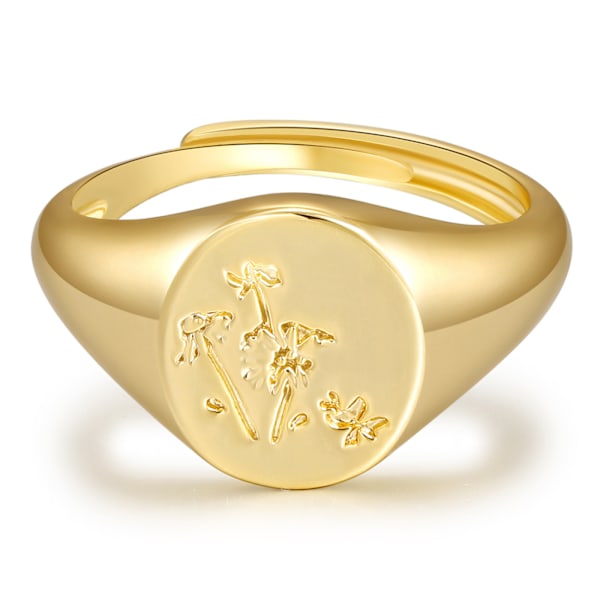 Handgjord blomst signet ring - 18K guldring - minimalistisk