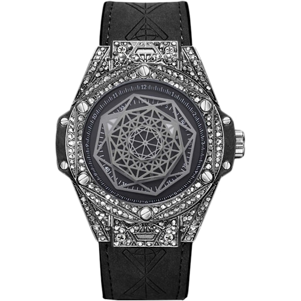 Full Diamond Klokker Klokker Elegant Kvarts Armbåndsur Kreativ Analog Herreklokker Mote Rustfritt Stål Herreklokker med Lærreim Svart C Black C