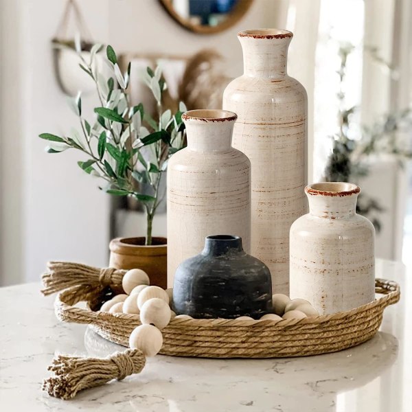 Keramikvas för blommor Set - stora och små vaser för rustik heminredning  (matt beige) b4ba | Fyndiq