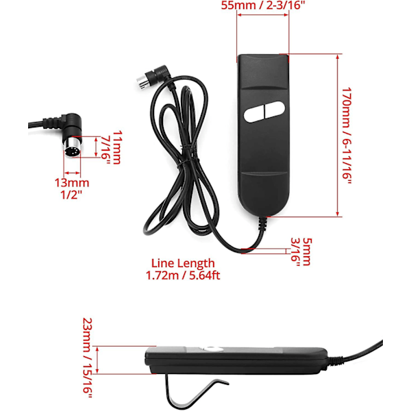 Håndbetjent fjernbetjening, lænestolkontrol, 2-knapper 5-ben, egnet til de fleste elektriske lænestole og løftestole Five-needle four-wire albue
