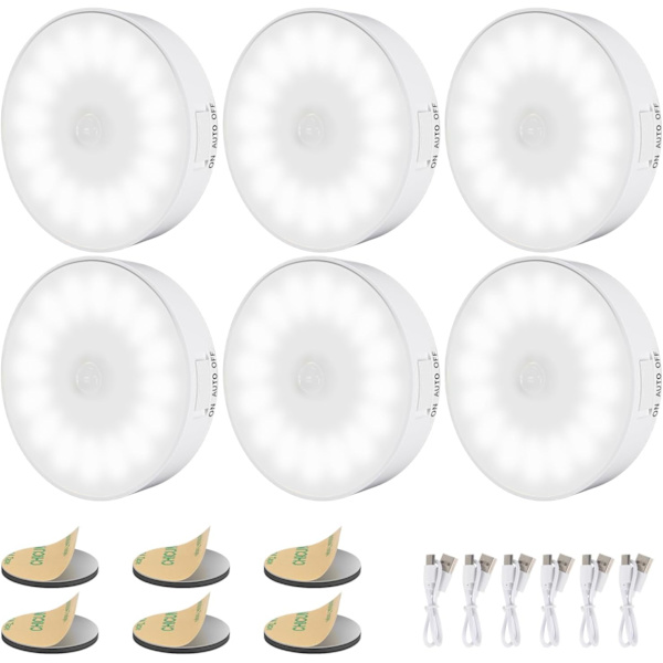14 LED Bevægelsessensor Natlampe, 6-pak, USB Genopladelig, 6000K Kold Hvid Cold White 6 pieces