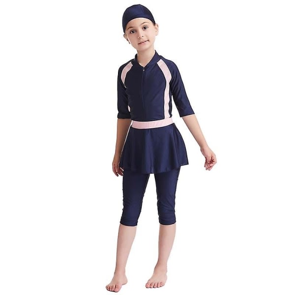 SQBB Muslimska flickor Baddräkt Islamiska Barn Badkläder Modest Burkini Simning Beachwear Marinblå 5-6 år