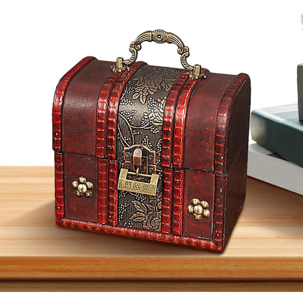 Träminneslåda, vintage träkista,Låsbar Retro Pirate Trinket Organizer Case | Prydnadslåda, minneslåda, brevlåda, smyckeskrin med handtag och lock C