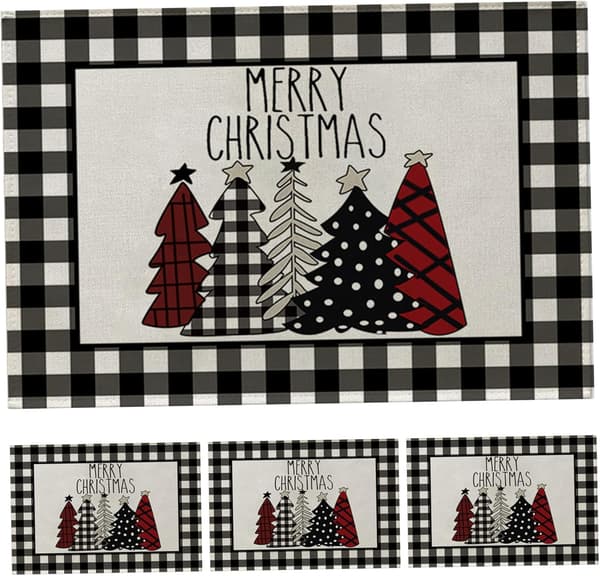Julplacemats 12x18 tom buffelplåt 4-delt sett, vaskbare vinterbordsmatter for julebordsdekorasjonsbordsmatte